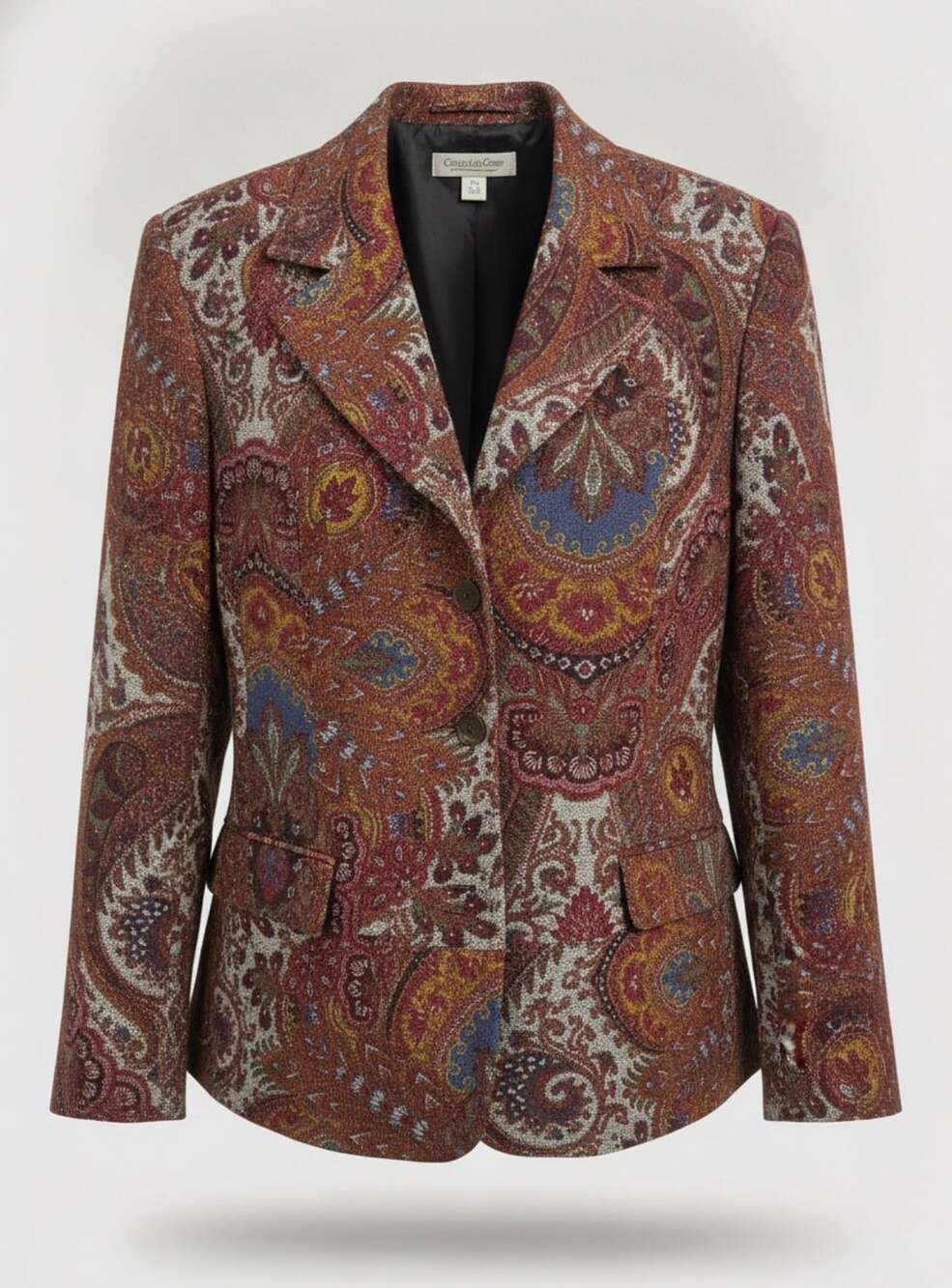 Coldwater Creek Tapestry Blazer Size PXL Multi Red Paisley Boho Jacket